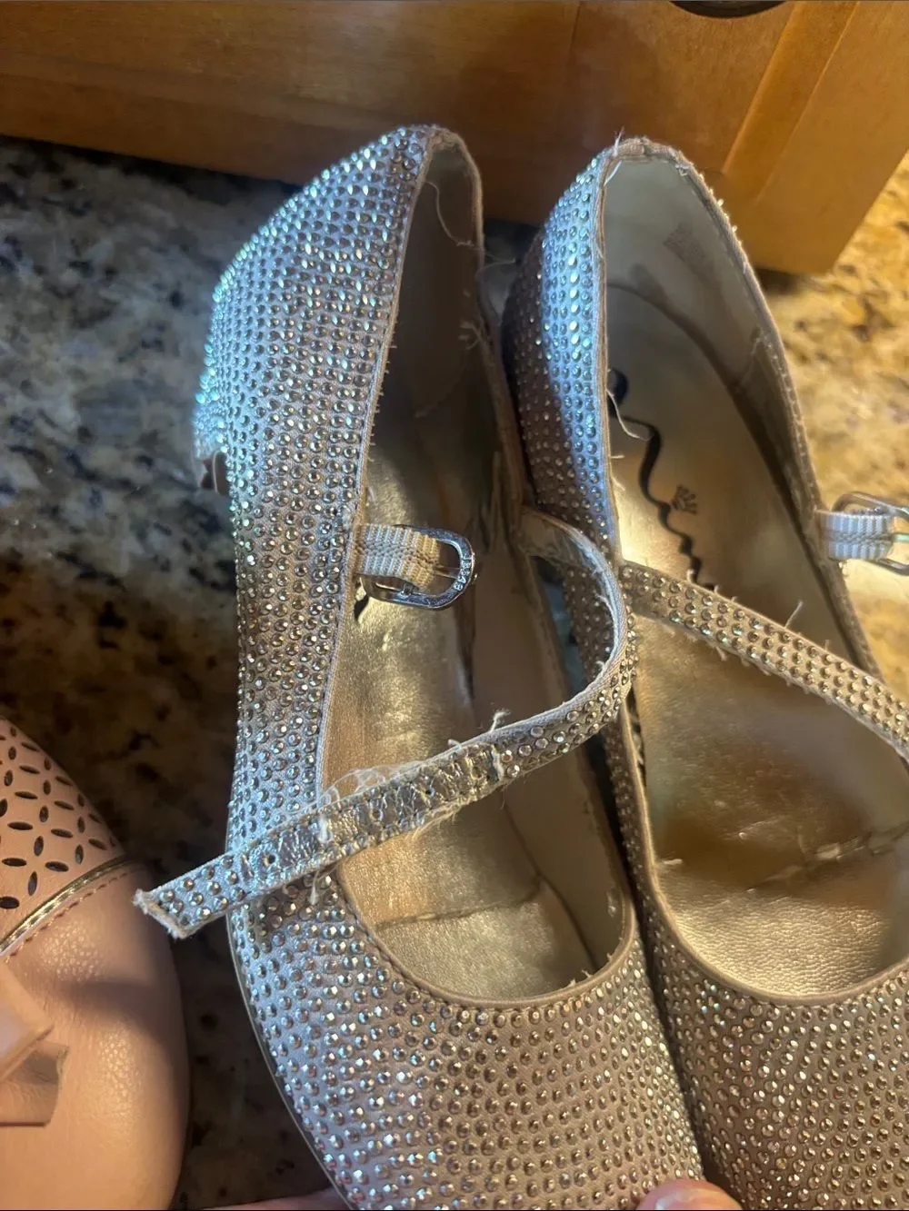 Girls Dress Mary Jane Flats - Pink and Silver